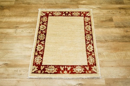 100% Wool Cream Afghan Plain Veg Rug AVP006082 85 x 57 Handknotted in Afghanistan with a 6mm pile