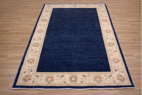 100% Wool Blue Afghan Plain Veg Rug AVP020088 2.35 x 1.56 Handknotted in Afghanistan with a 6mm pile