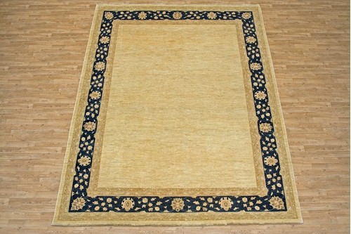 100% Wool Cream Afghan Plain Veg Rug AVP028084 3.61 x 2.75 Handknotted in Afghanistan with a 6mm pile