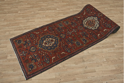100% Wool Rust Persian Heriz Rug HER055CHE 441x95 Handknotted in Iran with a pile