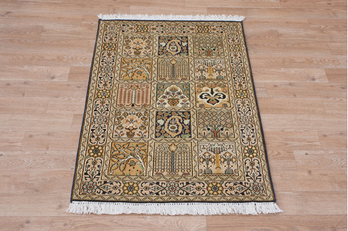 100% Silk Multi Kashmiri Silk Rug KSK006034 93x63 Handknotted in India with a 5mm pile