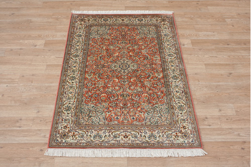100% Silk Rose Kashmiri Silk Rug KSK009095 118x77 Handknotted in India with a 5mm pile
