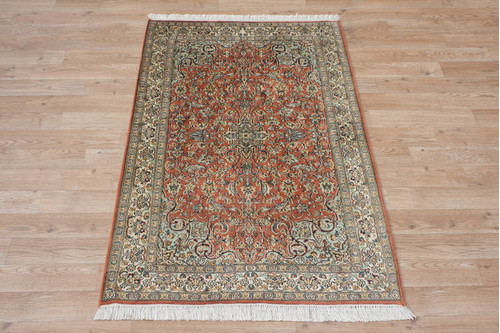 100% Silk Rose Kashmiri Silk Rug KSK009095 122x76 Handknotted in India with a 5mm pile