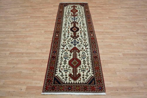 100% Wool Cream Persian Abadeh Rug PAB047044 295 x 86 Handknotted in Iran with a 15mm pile