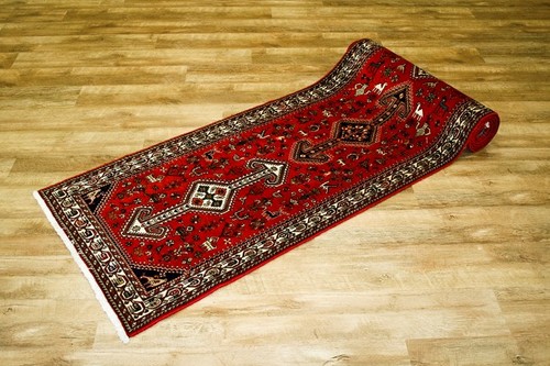 100% Wool Red Persian Abadeh Rug PAB049052 398 x 85 Handknotted in Iran with a 15mm pile