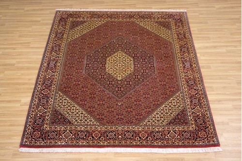 100% Wool Red Persian Bidjar Carpet PBD022FIN 2.56 x 2.03 Handknotted in Iran with a 16mm pile