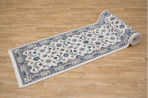 100% Wool Cream Persian Golbaft Rug PGO048044 3.66 x .69 Handknotted in Iran with a 17mm pile