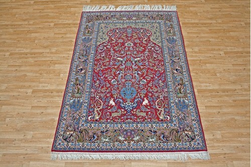 100% Wool Red Persian Ipsphan Rug PIS020000 2.45 x 1.57 Handknotted in Iran with a 10mm pile