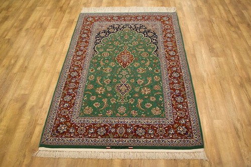 100% Wool Green Persian Ipsphan Rug PIS020000 232 x 152 Handknotted in Iran with a 10mm pile