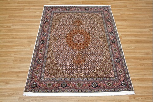 100% Wool Cream Persian Mahi Tabriz Rug PMT014094 1.53 x 1.00 Handknotted in Iran with a 12mm pile