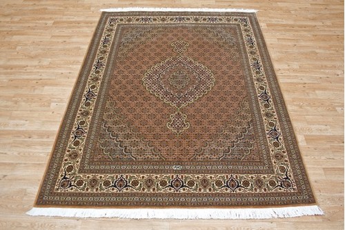 100% Wool Peach Persian Mahi Tabriz Rug PMT019078 2.05 x 1.55 Handknotted in Iran with a 12mm pile