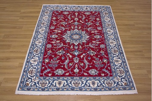 100% Wool Red Persian Nain Rug PNA014052 1.63 x 1.08 Handknotted in Iran with a 12mm pile
