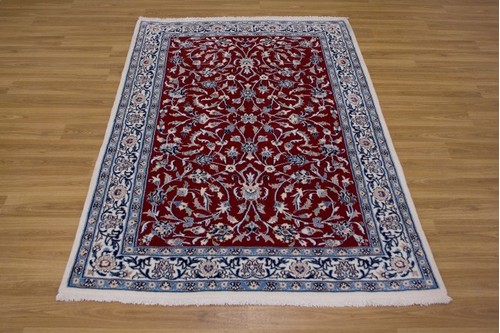 100% Wool Red Persian Nain Rug PNA014052 1.68 x 1.09 Handknotted in Iran with a 12mm pile