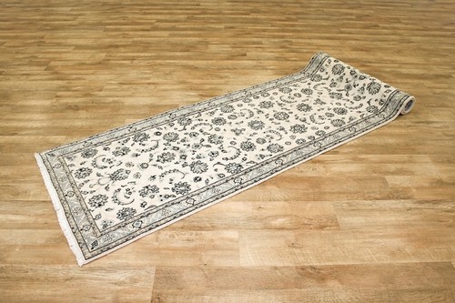 100% Wool Cream Persian Nain Rug PNA047F44 292 x 88 Handknotted in Iran with a 12mm pile