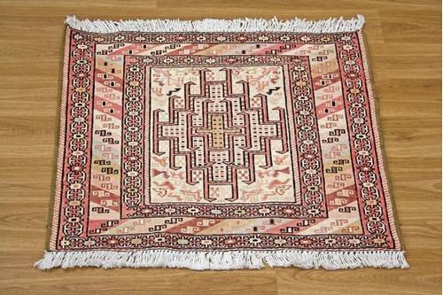 100% Wool Cream Persian Souzami Kelim Rug PSO004000 .54 x .58 Handknotted in Iran with a 6mm pile