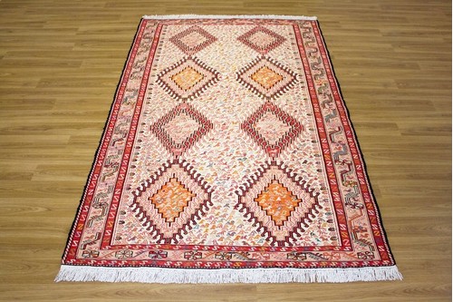100% Wool Cream Persian Souzami Kelim Rug PSO019000 1.95 x 1.22 Handknotted in Iran with a 6mm pile