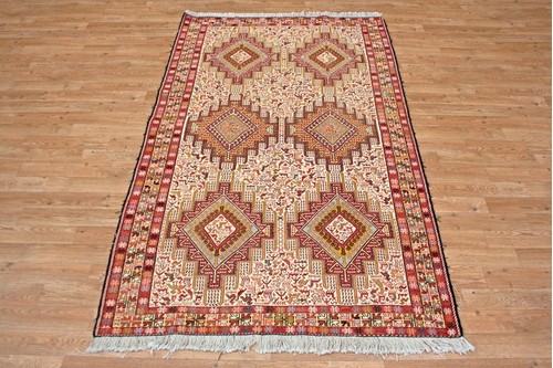 100% Wool Cream Persian Souzami Kelim Rug PSO019000 1.97 x 1.22 Handknotted in Iran with a 6mm pile