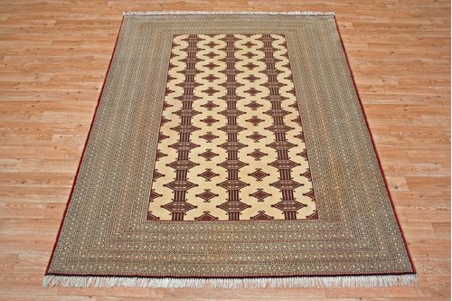 100% Wool Cream Persian Turkman Rug PTU018000 1.90 x 1.42 Handknotted in Iran with a 10mm pile