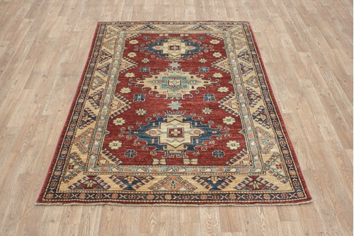 100% Wool Red Afghan Kaynak Rug AKA018F52 1.82 x 1.15 Handknotted in Afghanistan with a 6mm pile