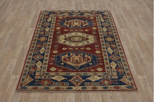 100% Wool Red Afghan Kaynak Rug AKA018F52 1.84 x 1.19 Handknotted in Afghanistan with a 5mm pile