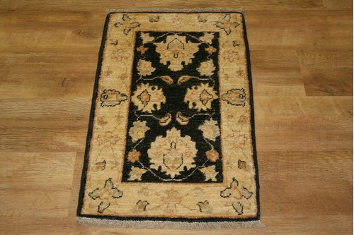 100% Wool Black Afghan Veg Dye Rug AVE004073 .75 x .47 Handknotted in Afghanistan with a 6mm pile