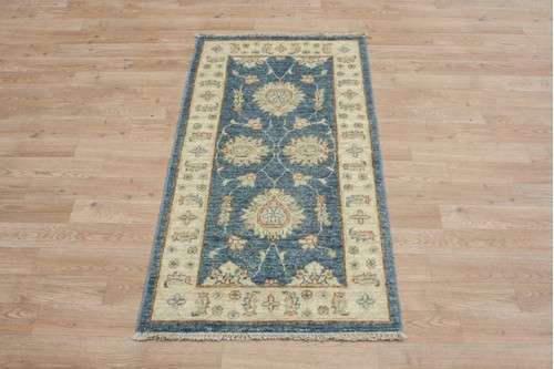 100% Wool Blue coloured Afghan Veg Dye Rug AVE007088 118x60 Handknotted in Afghanistan with a 6mm pile