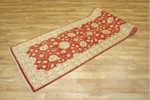 100% Wool Red Afghan Veg Dye Rug AVE049070 3.54 x .92 Handknotted in Afghanistan with a 6mm pile