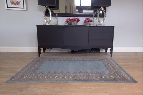 100% Wool Grey Fine Pakistan Bokhara Rug Design Handknotted in Pakistan with a 10mm pile