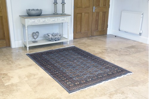 100% Wool Grey Fine Pakistan Bokhara Rug Design Handknotted in Pakistan with a 10mm pile