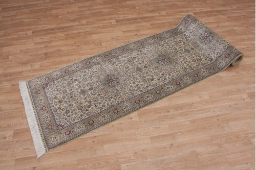 100% Silk Beige 300 Line Zhenping Rug CFS048000 366x79 Handknotted in China with a 3mm pile
