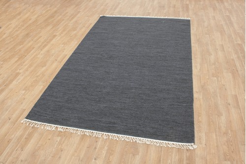 Wool woven onto Cotton Blue Indian Dhurrie Rug Handmade in India with a 5mm pile