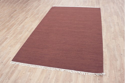 Wool woven onto Cotton Rust Indian Dhurrie Rug Handmade in India with a 5mm pile