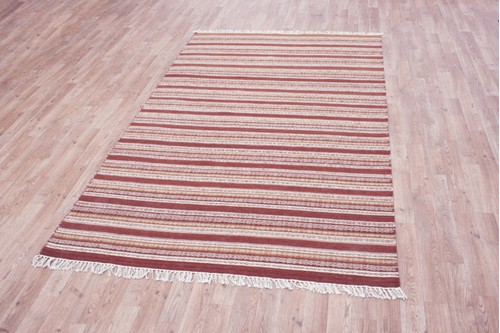 Wool woven onto Cotton Multi Indian Kelim Rug Handmade in India with a 5mm pile
