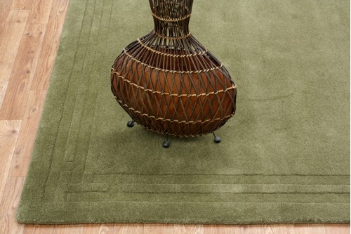 100% Wool Green Lippa Plain Carved Indian Rug Design Handtufted in India with a 13mm pile