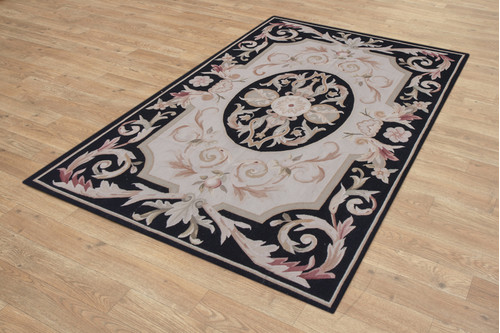 100% Wool Black Aubusson Rugs and Carpets Handmade in China with a 5mm pile