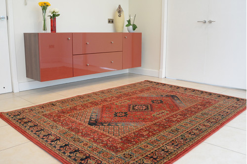 100% Wool Red Mohatta Woven Rug Machine Made in Moldova with a 10mm pile