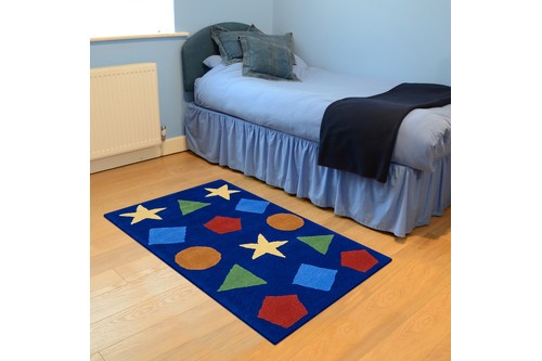 100% WooL Blue Kids Rug Blue Shapes LKI001 Handmade in India with a 15mm pile