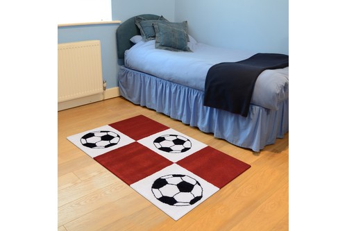 100% Wool Red Kids Rug Red Football LKI017 Handmade in India with a 15mm pile
