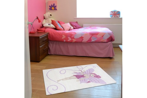100% Wool Cream Kids Rug Pink Fairy LKI030 Handmade in India with a 15mm pile