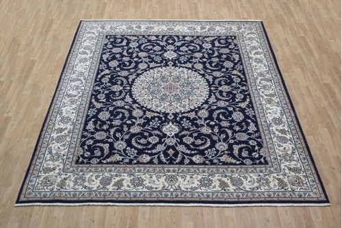 100% Wool Blue Persian Golbaft Rug PGO025046 2.97 x 2.50 Handknotted in Iran with a 20mm pile