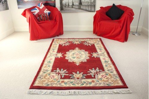100% Wool Red Premier Superwashed Chinese Rug D.114 Handknotted in China with a 25mm pile