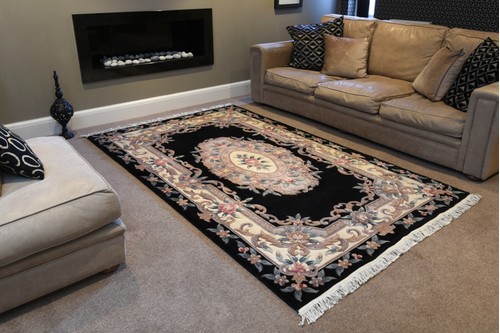 100% Wool Black Premier Superwashed Chinese Rug D.133 Handknotted in China with a 25mm pile
