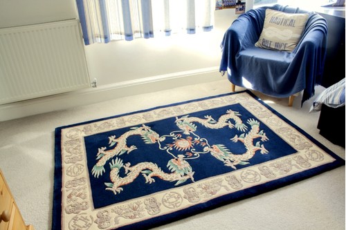 100% Wool Blue Premier Superwashed Chinese Rug Design Handknotted in China with a 25mm pile