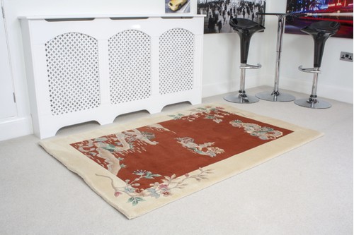 100% Wool Rust Premier Superwashed Chinese Rug Design Handknotted in China with a 25mm pile