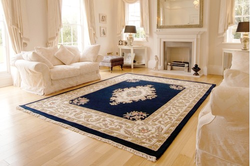 100% Wool Blue Super Rajbik Indian Rug Design Handknotted in India with a 22mm pile