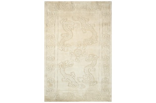 100% Wool Cream Plain Carved Chinese Design Handknotted in China with a 25mm pile